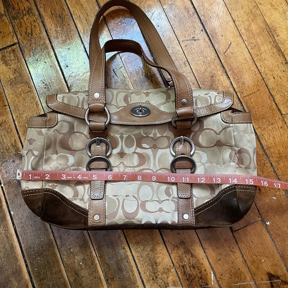 COACH Chelsea Optic Signature Suede Turnlock Tote Satchel - Picture 3 of 7